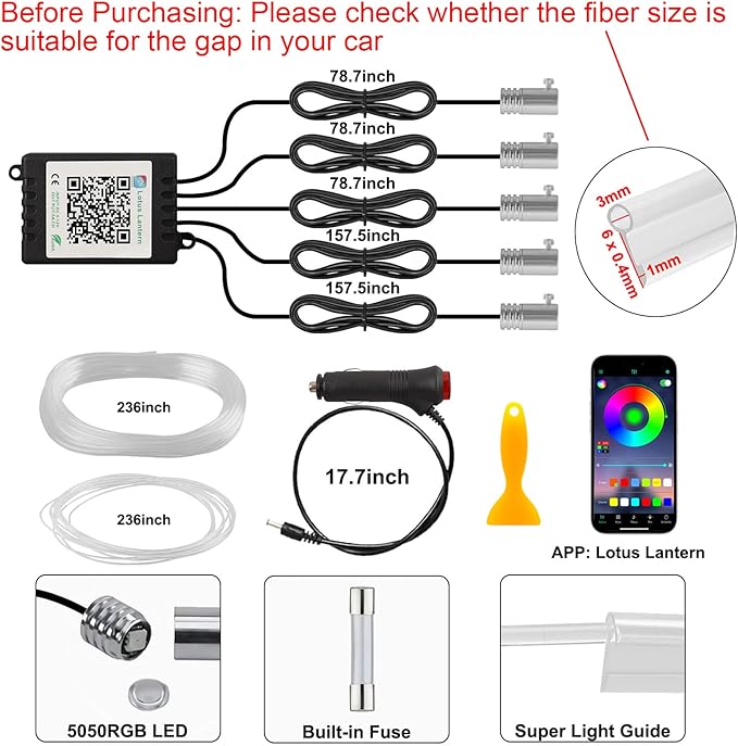Interior Car LED Strip Lights APP Control, 5 in 1 RGB 16 Million Colors Ambient - Image 4