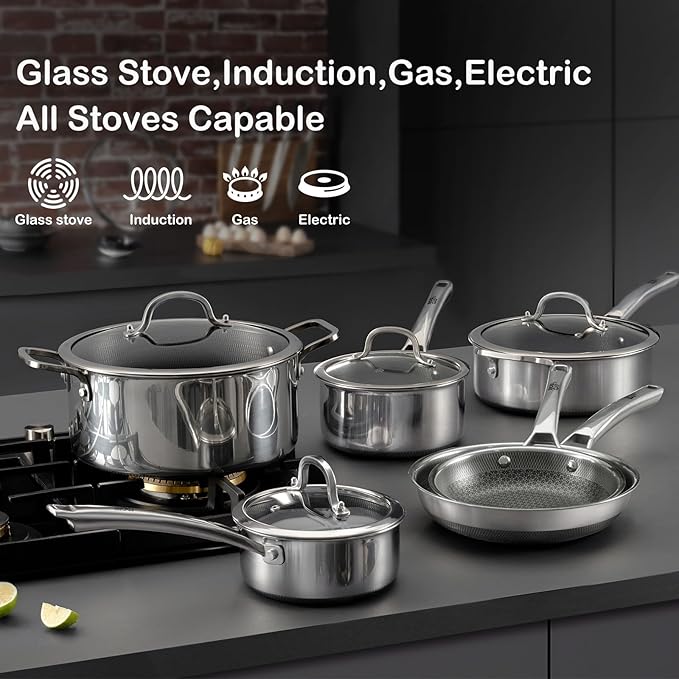 Sauce pan with lid, 2.5 Quart Hybrid Nonstick Sauce pans set, Stainless Steel - Image 5