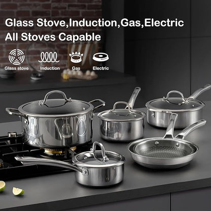 Sauce pan with lid, 2.5 Quart Hybrid Nonstick Sauce pans set, Stainless Steel - Image 5