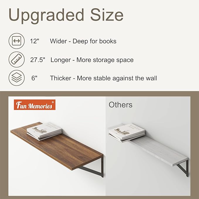 Fun Memories 27.5" W x12 D Floating Shelves, Large Wall Shelves 27.5 Inch Long - Image 4