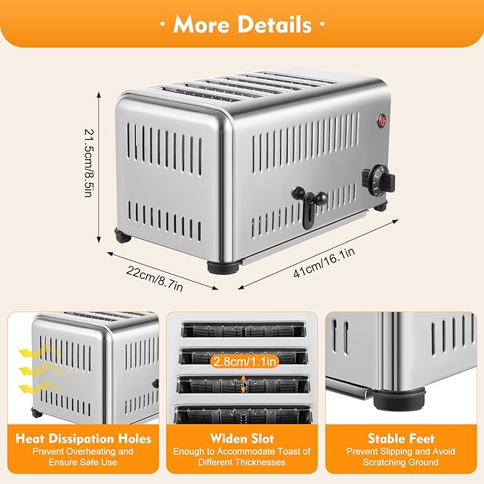 6 Slices Toaster, 1680W Commercial Bread Baking Machine - Image 6