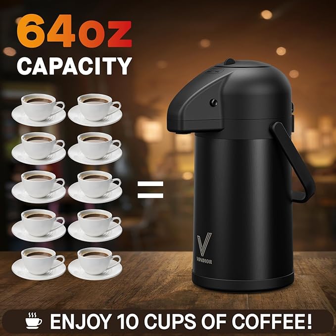 Airpot Coffee Carafe for Keeping Hot - 64 OZ/ 2.0L Coffee Dispenser - Insulated - Image 5