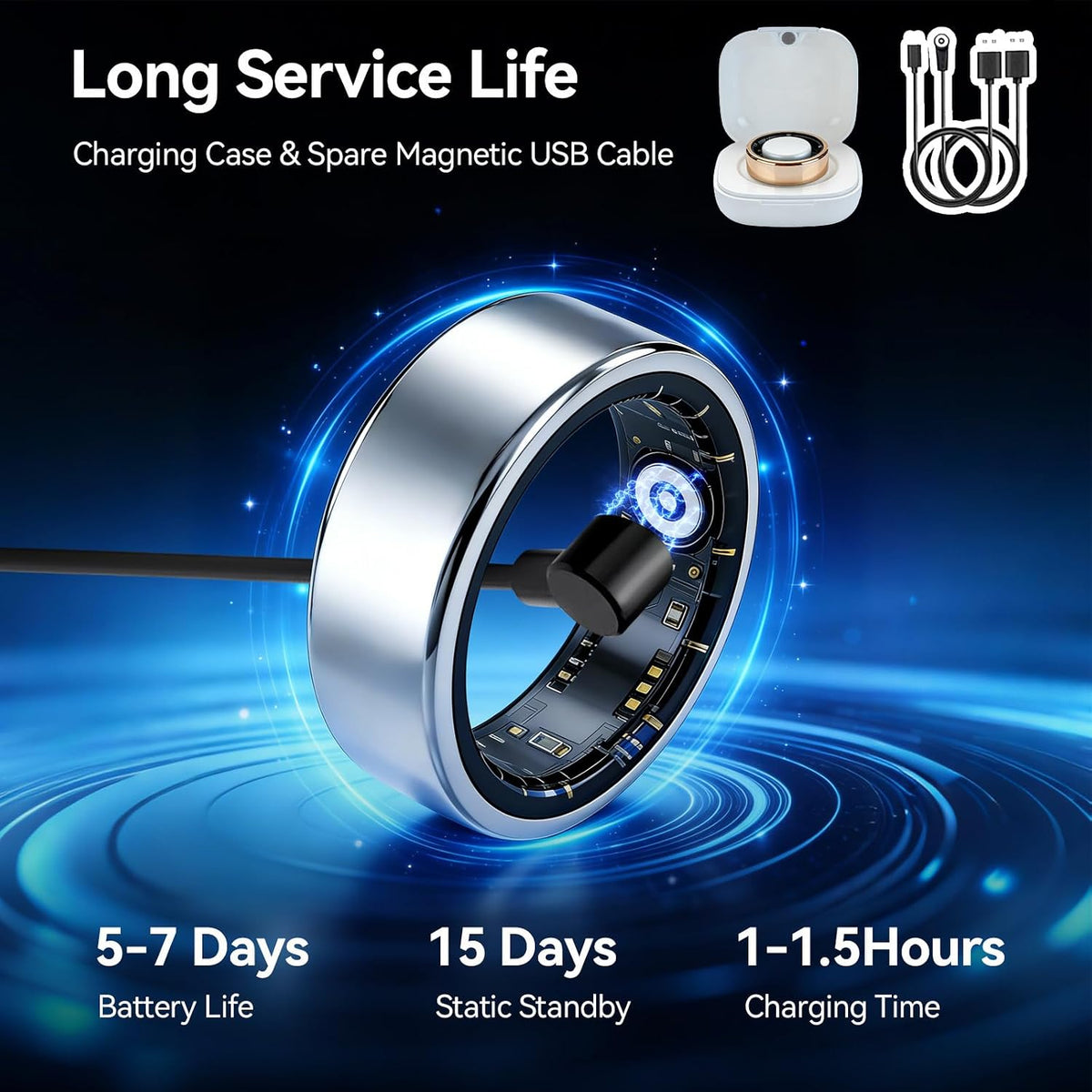 smart ring fitness tracker, heart rate monitor, sleep, front angle view