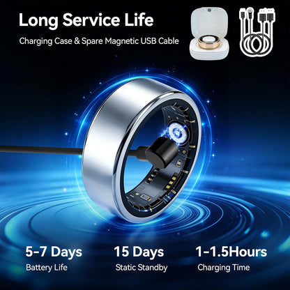 smart ring fitness tracker, heart rate monitor, sleep, front angle view