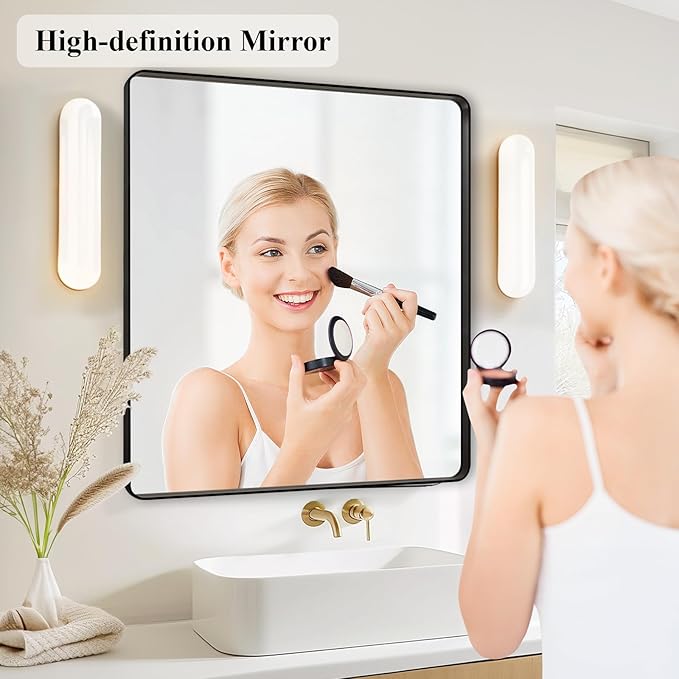 Fabuday Black Bathroom Mirror Wall Mounted- 36x36 Inch Big Framed Mirror - Image 5