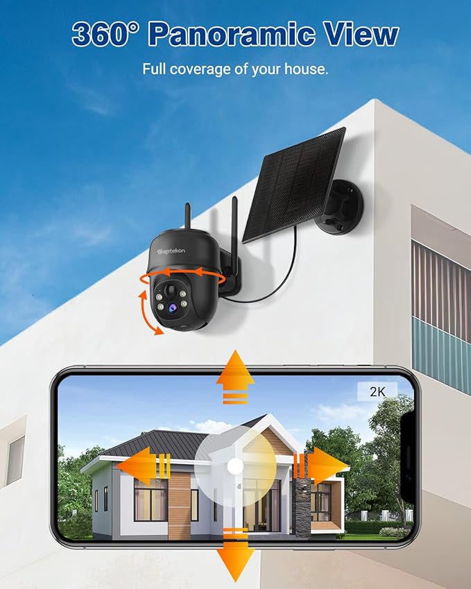 Septekon 2K Solar Security Cameras Wireless Outdoor 2 Pack, 360°PTZ Battery - Image 2
