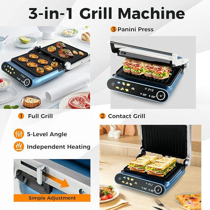 Happygrill 3 in 1 Panini Press Electric Indoor Grill & Sandwich Maker, 1200W - Image 4