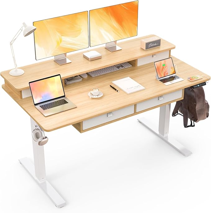 55 * 30 Inches Electric Standing Widened Desk Adjustable Height by ExaDesk