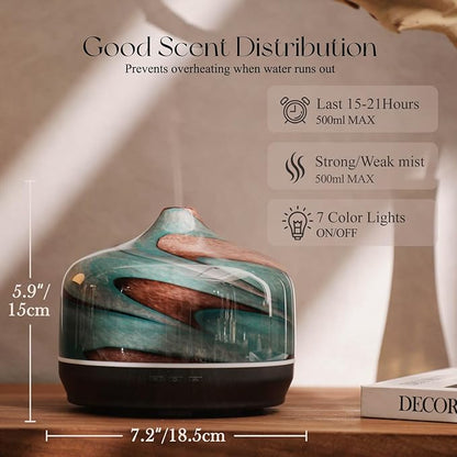 Porseme 500ml Glass Essential Oil Diffuser Aromatherapy Ultrasonic Cool Mist - Image 3