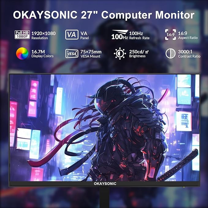 27 Inch Office Monitor, 100Hz FHD 1080P Computer Screen - Image 2