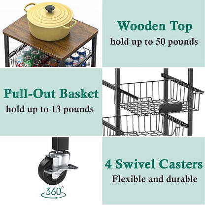 Kitchen Storage Cart with Wheels, 4-Tier Metal Utility Rolling Cart Fruit - Image 5