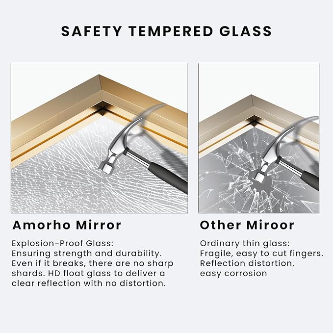 Amorho Bathroom Mirror, 48x36 Inch Golden Thick Metal Framed Wall Mirrors - Image 3