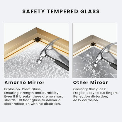 Amorho Bathroom Mirror, 48x36 Inch Golden Thick Metal Framed Wall Mirrors - Image 3