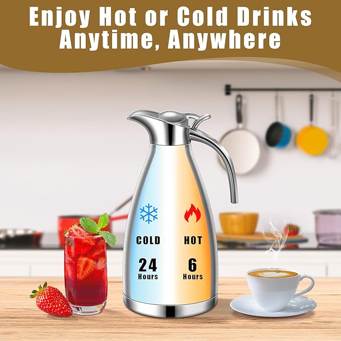 Uiifan 2 Pcs 68 oz Thermal Coffee Carafe Insulated Stainless Steel Coffee Carafe - Image 4