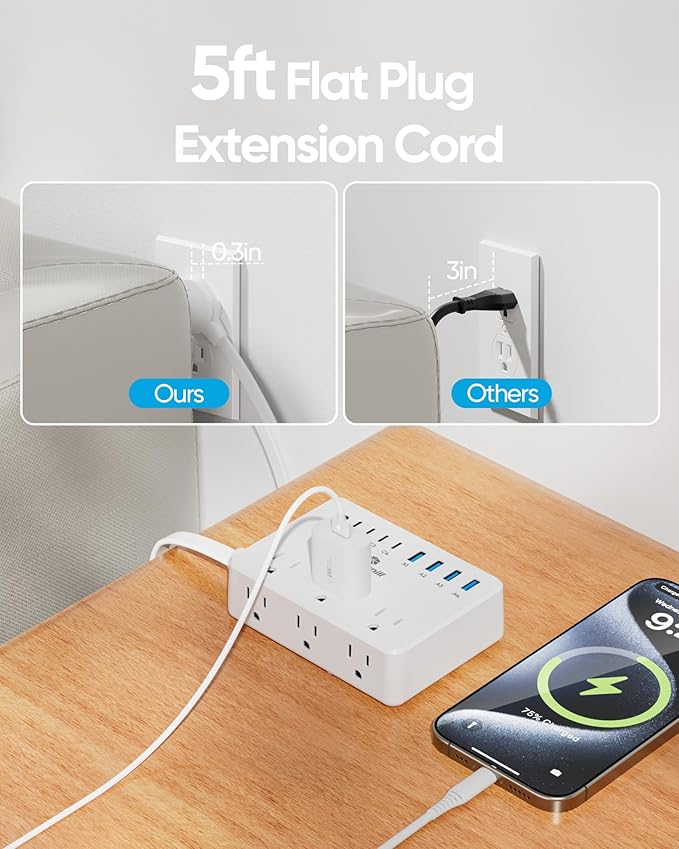 Kakyanill 100W Charging Station, 6 AC Outlets 8 USB Power Strip - Image 5