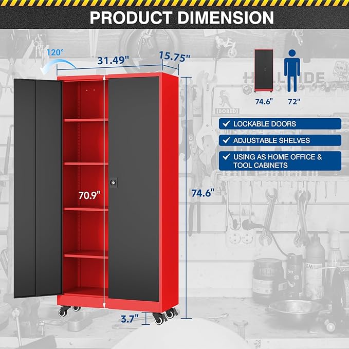 Metal Rolling Storage Cabinet-74.6” Tall Steel File Cabinets - Image 3