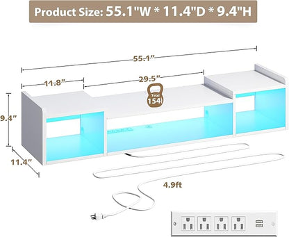 55.1"W Floating TV Stand with LED Lights & Power Outlets - Image 9