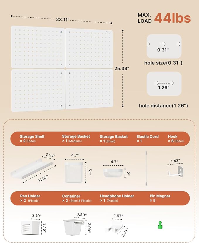 PEGZONE Pegboard Wall Organizer Combination Kit, Overall 33.1"x25.4" Metal - Image 6