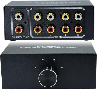 No Noise 4 Way 1 in 4 Out or 4 in 1 Out Audio Sound selector RCA Female Stereo by Arklove