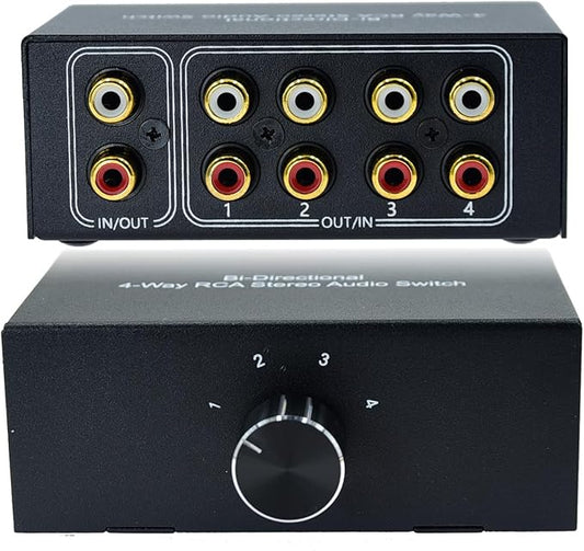 No Noise 4 Way 1 in 4 Out or 4 in 1 Out Audio Sound selector RCA Female Stereo by Arklove