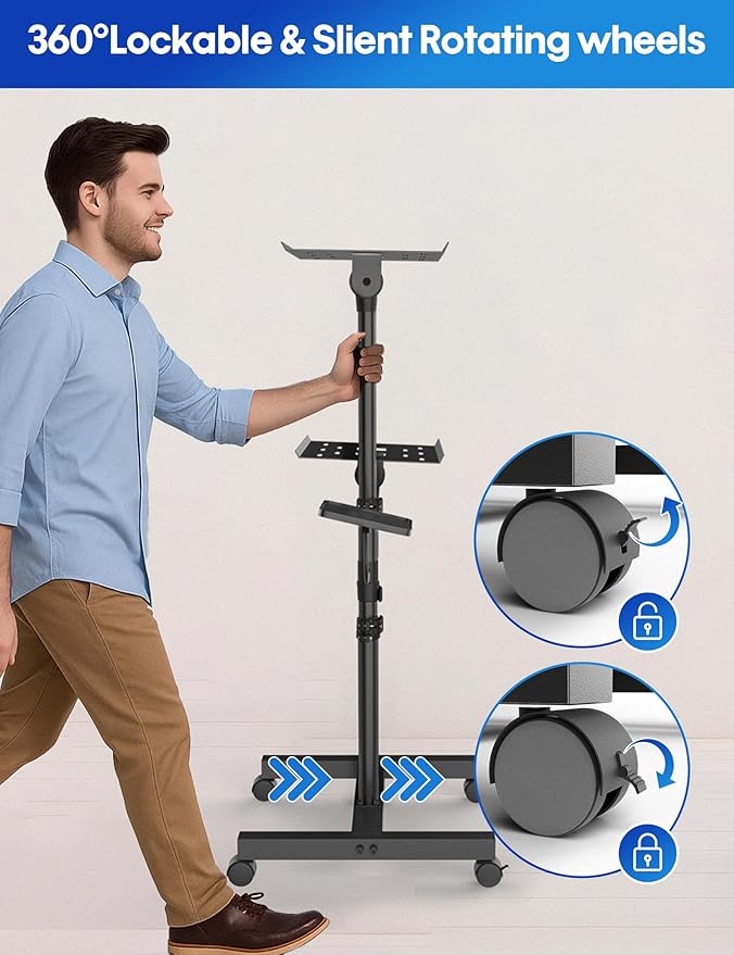 ORWOD Projector and Laptop Stand Tripod, 2 Shelves Mobile Laptop Tripod Stand - Image 4