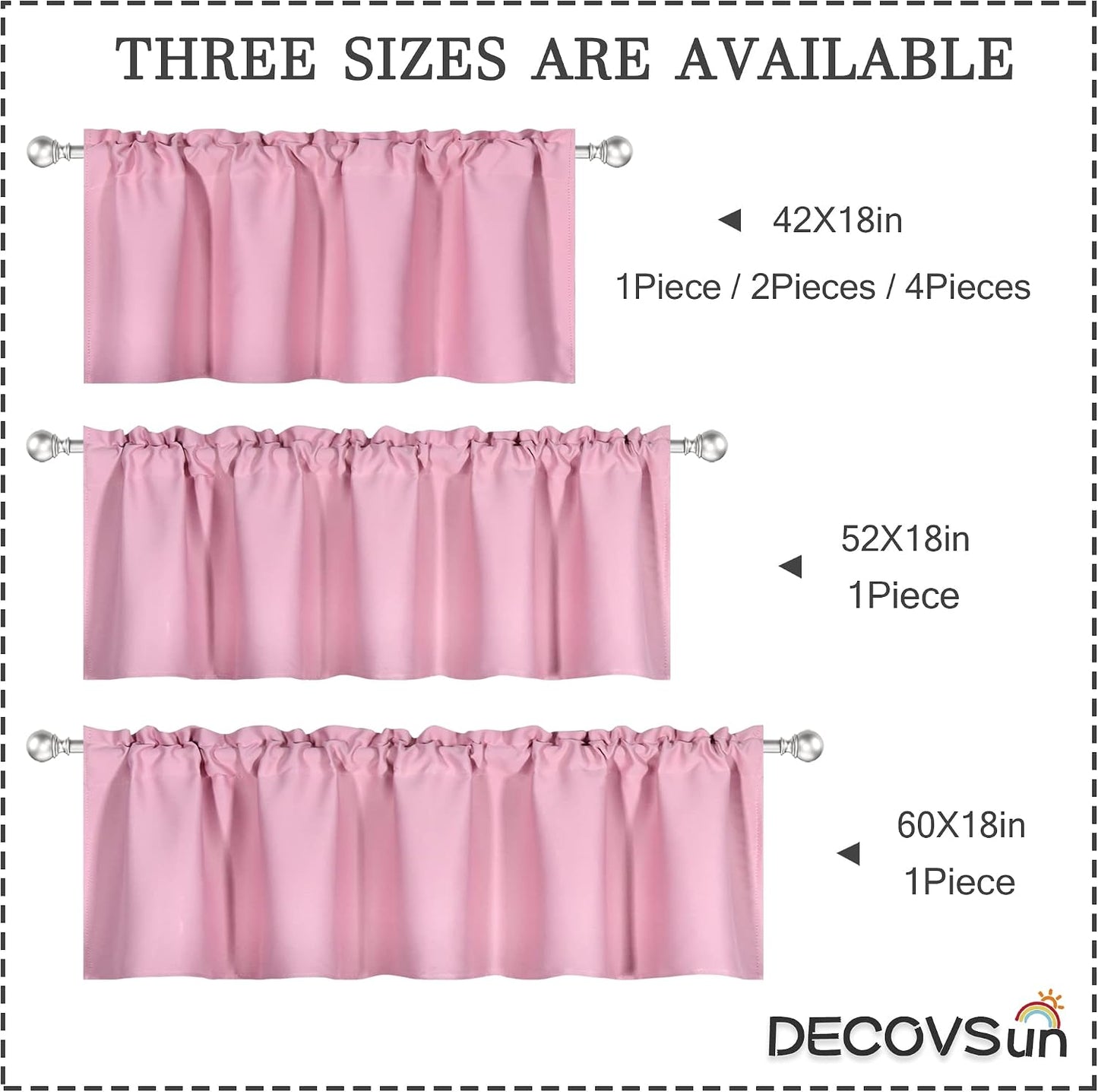 DECOVSUN Baby Pink Valance for Windows 42x18 Inch Solid Thermal Insulated Blackout Rod Pocket Kitchen Short Curtain Toppers Valance for Bathroom Living Room 1 Panel