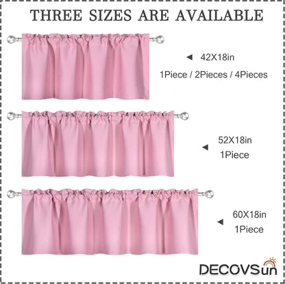 DECOVSUN Baby Pink Valance for Windows 42x18 Inch Solid Thermal Insulated Blackout Rod Pocket Kitchen Short Curtain Toppers Valance for Bathroom Living Room 1 Panel