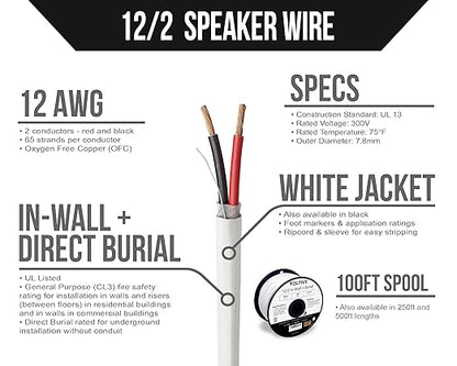 Voltive 12/2 Speaker Wire, in-Wall CL3 & Direct Burial, 100ft - Image 2