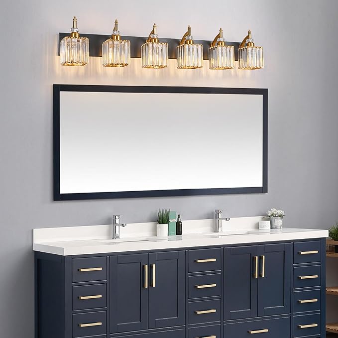 BBLLWJ Modern Black Gold 6 Light Bathroom Vanity Light Crystal Bathroom Light - Image 7