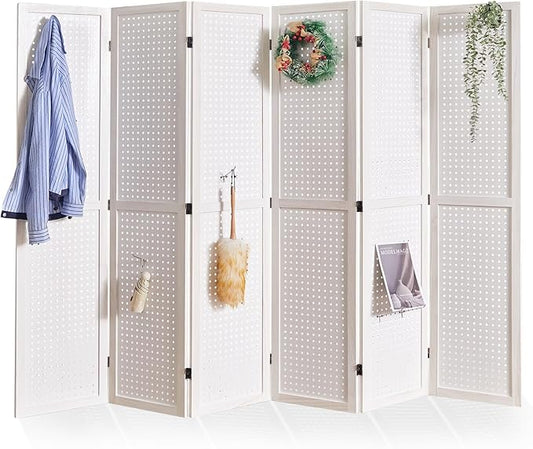 Pegboard Display, 5.6Ft Wooden Room Divider Folding Privacy Screens Portable by Svimi