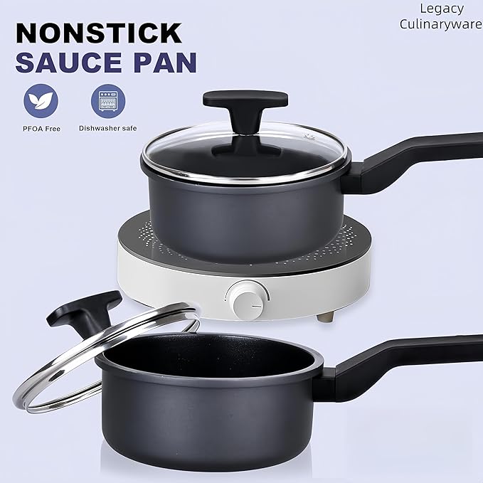 Nonstick Sauce Pan with Lid, 1.5QT small pot, PFOA Free, Kitchen Pots Induction - Image 2
