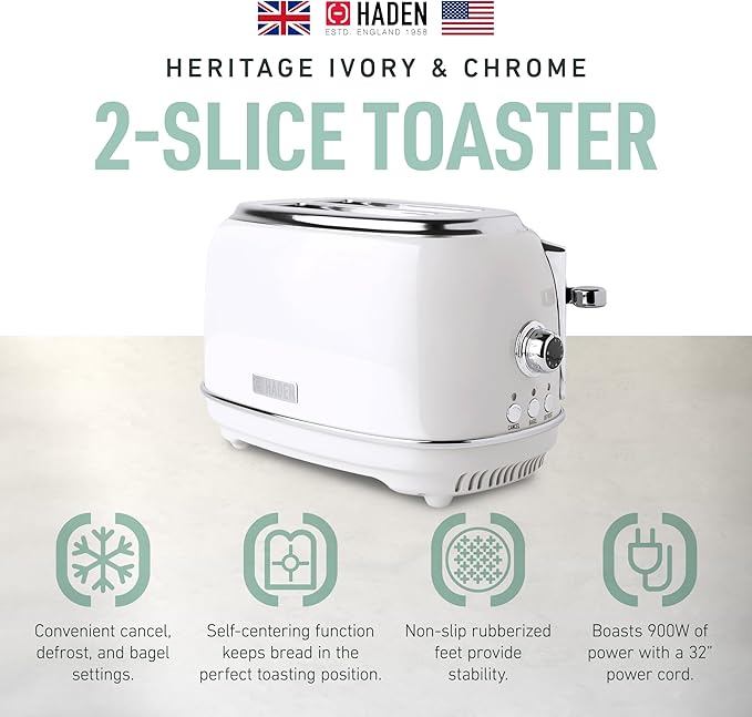 Haden Heritage 2-Slice Wide-Slot Toaster, Stainless-Steel Bread Toaster - Image 3