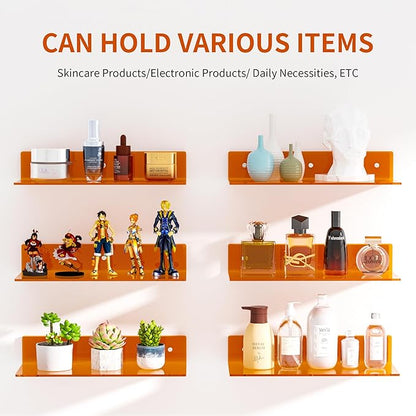 15 Inches Orange Acrylic Wall Shelves 2 Pack, L Shape Floating Shelf, Perspex - Image 4