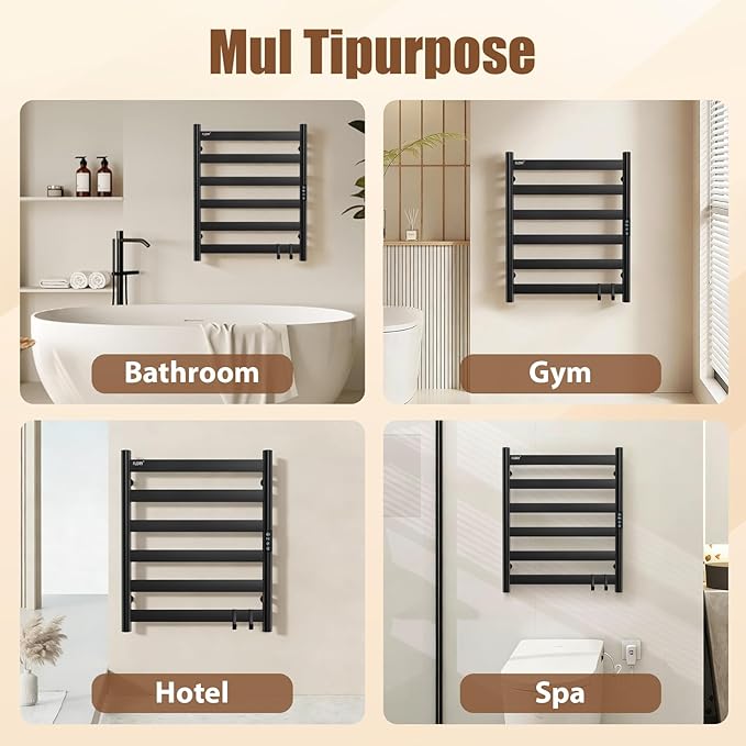 R FLORY Heated Towel Rack for Bathroom, 6 Bar Wall Mounted Towel Warmer Racl - Image 8