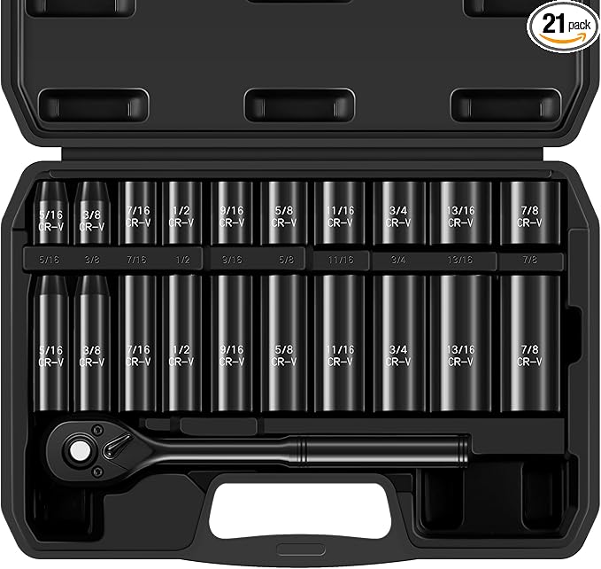 21-Piece 3/8" Drive Socket Set, Deep and Shallow Sockets, 72-Tooth Ratchet by Reniteco