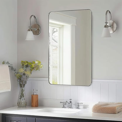 ANDY STAR Chrome Bathroom Mirror, 24”x40” Polished Nickel Rounded Corner - Image 2