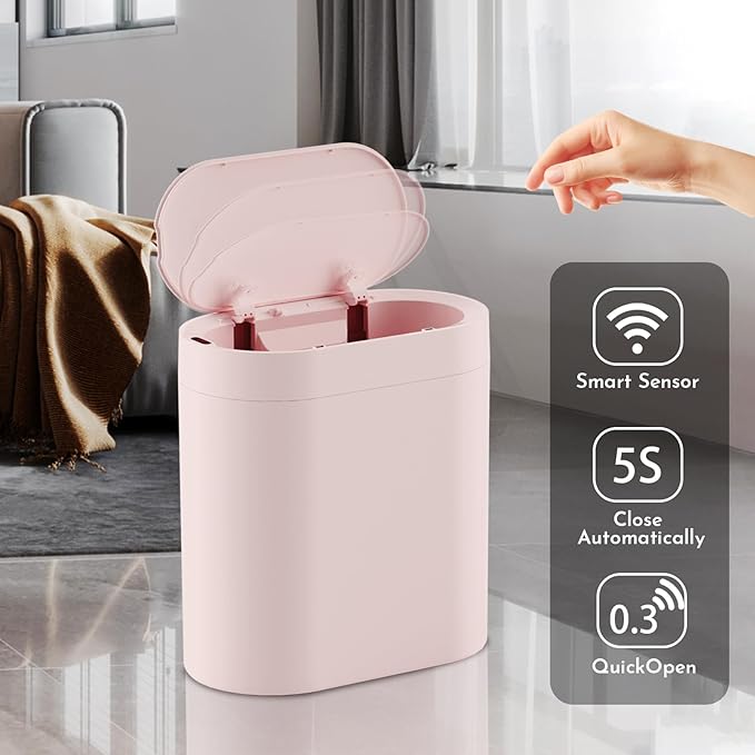 Bathroom Trash Can with Lid 2 Gallon Slim Motion Sensor Garbage Can Narrow - Image 5