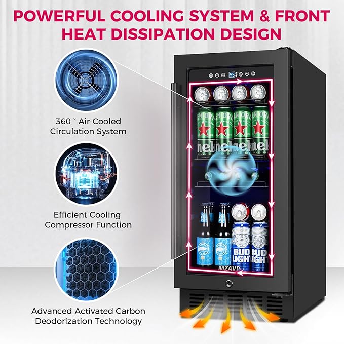15 Inch Beverage Cooler Refrigerator, Freestanding or Built-In Mini Drinks - Image 3
