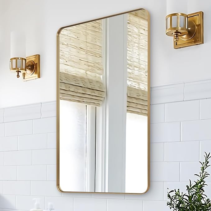 ANDY STAR 24x40 Inch Gold Bathroom Mirror, Stainless Steel Metal Frame - Image 8