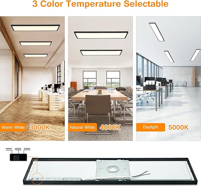 Mcacggo Black 1x4 LED Flat Panel Light Surface Mount, 5000K-4000K-3000K - Image 3