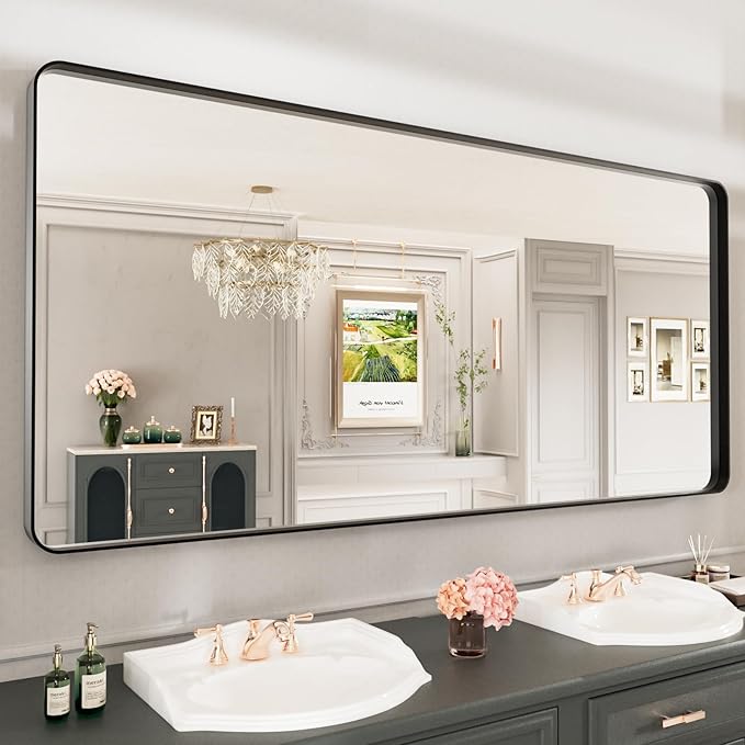 LOAAO 77X36 Inch Black Metal Framed Bathroom Mirror - Image 4