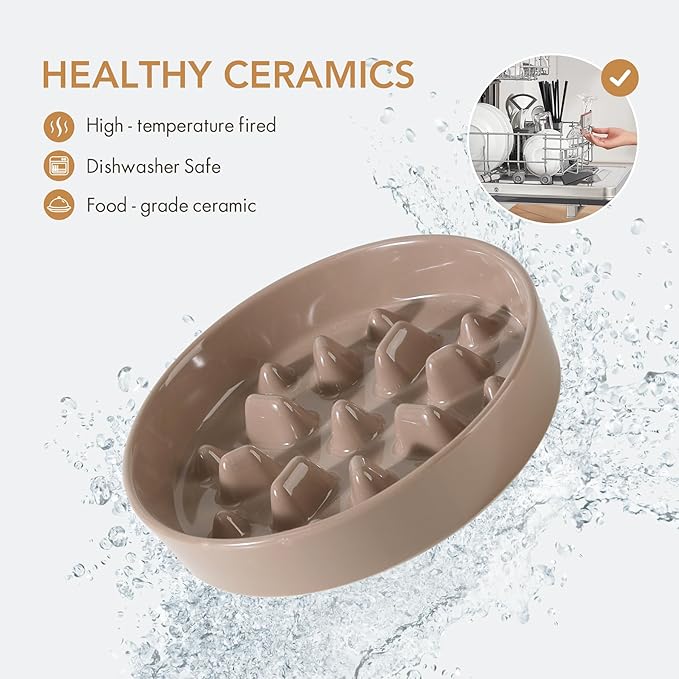 Ceramic 1.6 Cup Dog Raised Slow Feeder Set, Elevated Bowl - Image 4
