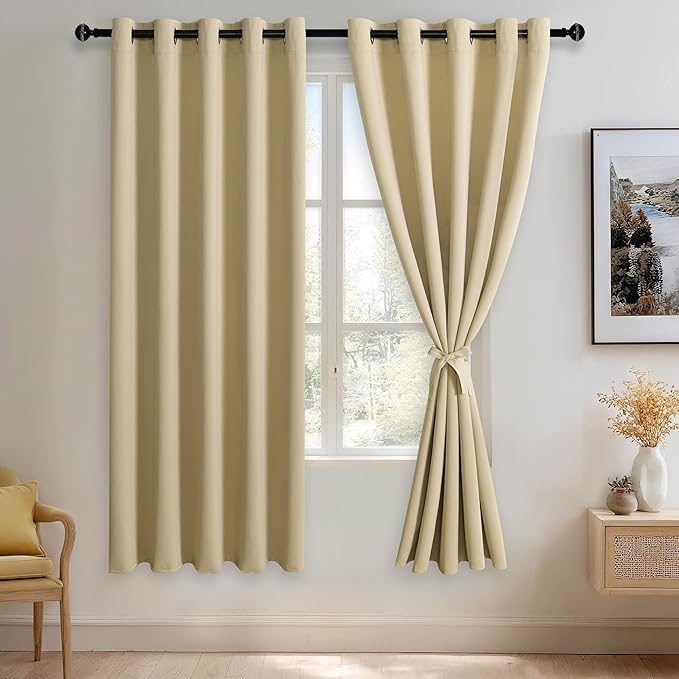 JIUZHEN Light Beige Blackout Curtains by JIUZHEN