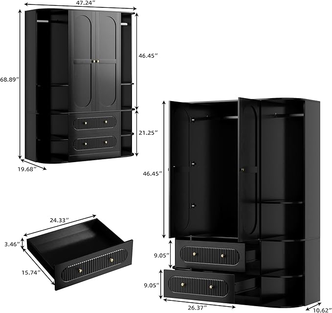 69” Fluted Large Capacity Storage Wardrobe Armoire, Wardrobe Armoire Wooden - Image 2