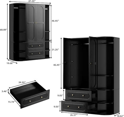 69” Fluted Large Capacity Storage Wardrobe Armoire, Wardrobe Armoire Wooden - Image 2