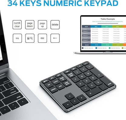 iClever Bluetooth Number Pad, Aluminum 34-Key Wireless Numeric Keypad, USB-C - Image 7