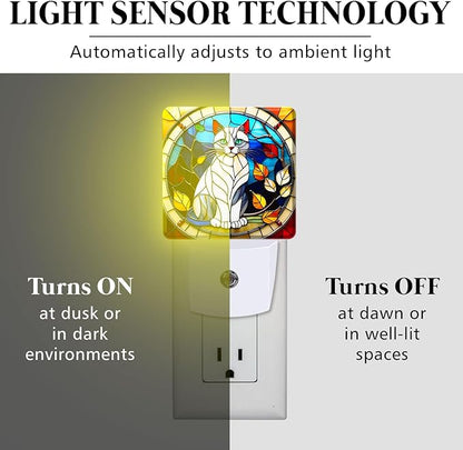 PODMemory Cat Stained Glass Night Lights Plug into Wall - Image 3