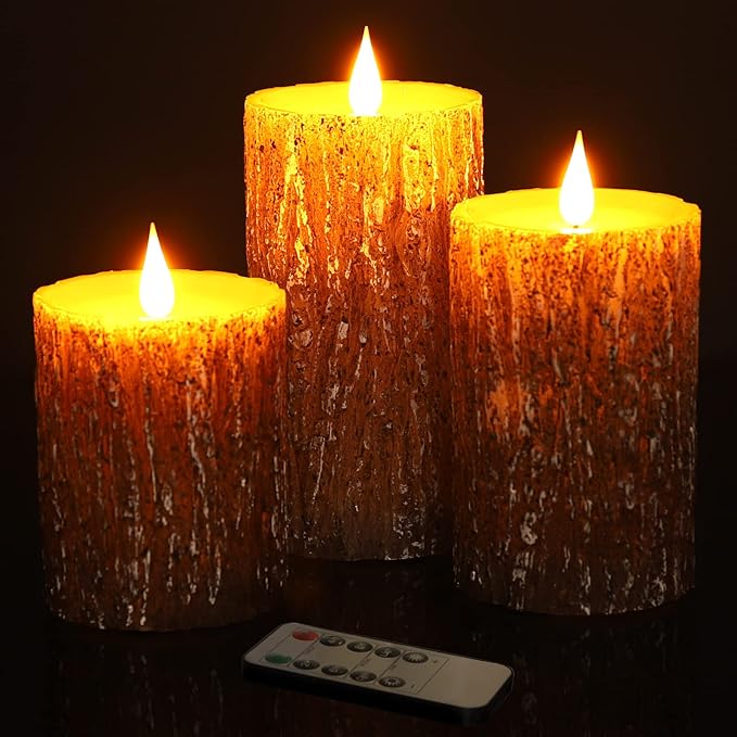 Flameless Candles Battery Operated Pillar Pine Effect Real Wax Flickering 3D - Image 2