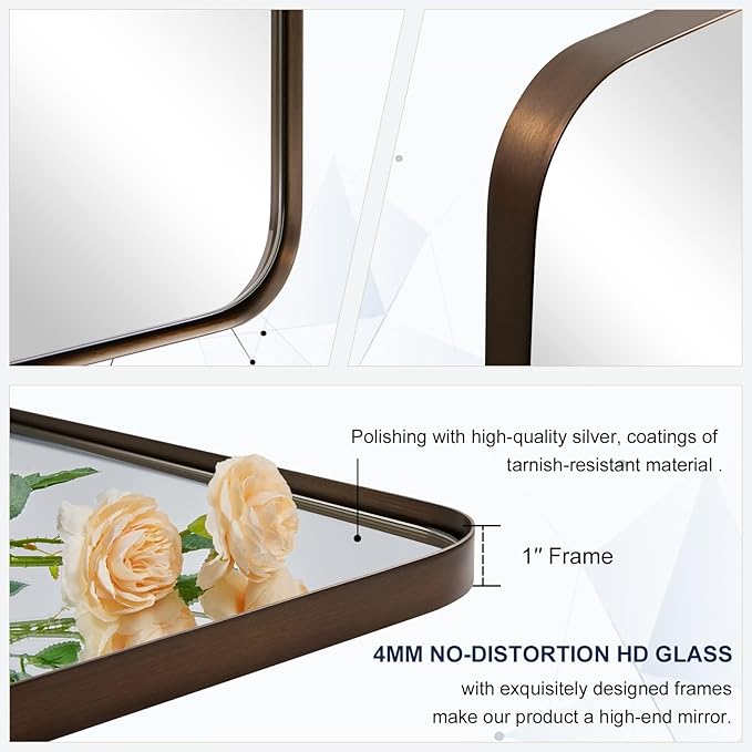 ANDY STAR Bronze Mirror for Wall, 30x36” Rounded Rectangle Bathroom Mirror - Image 5