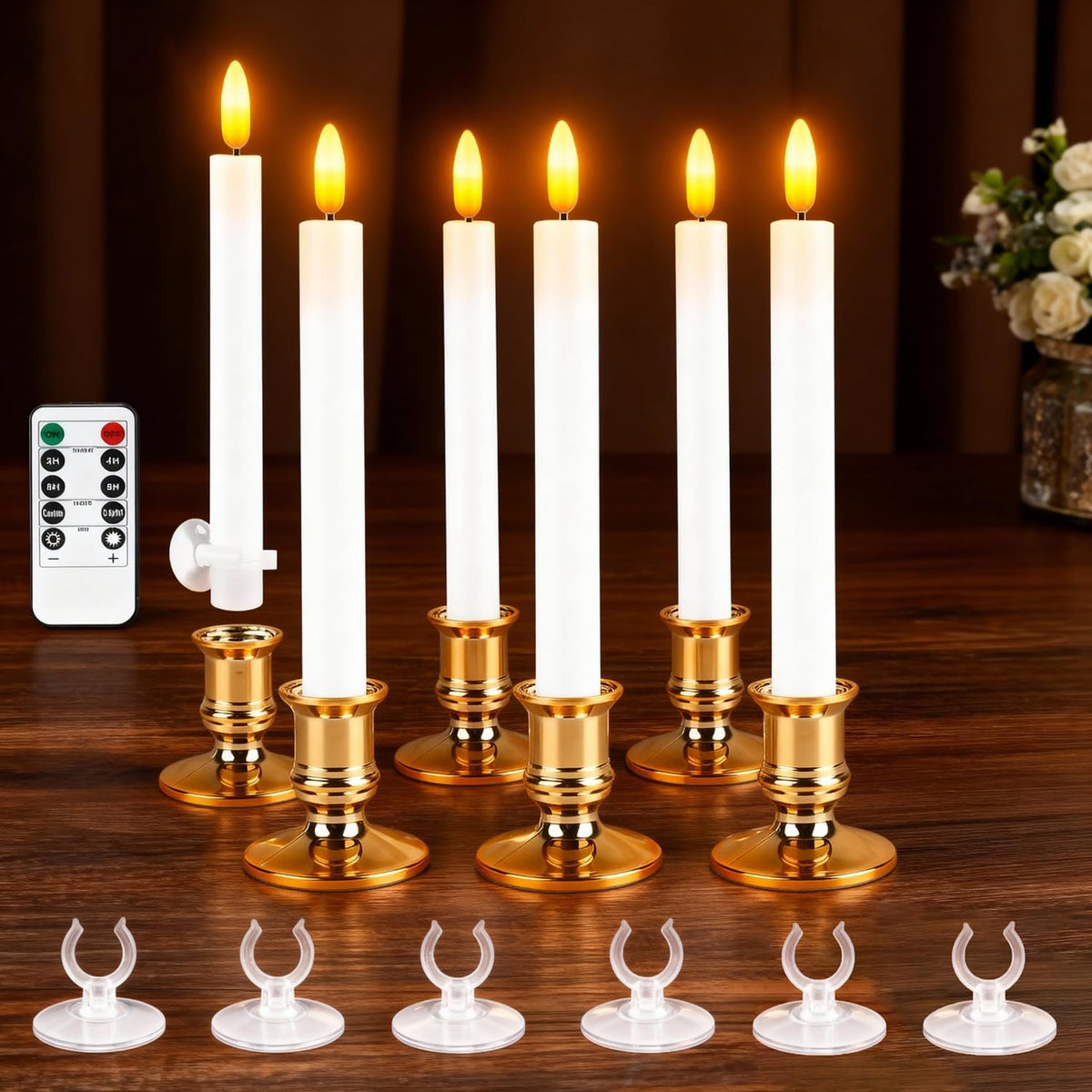Christmas Window Candles, 6 Pcs Battery Operated Flameless Taper Candles with...